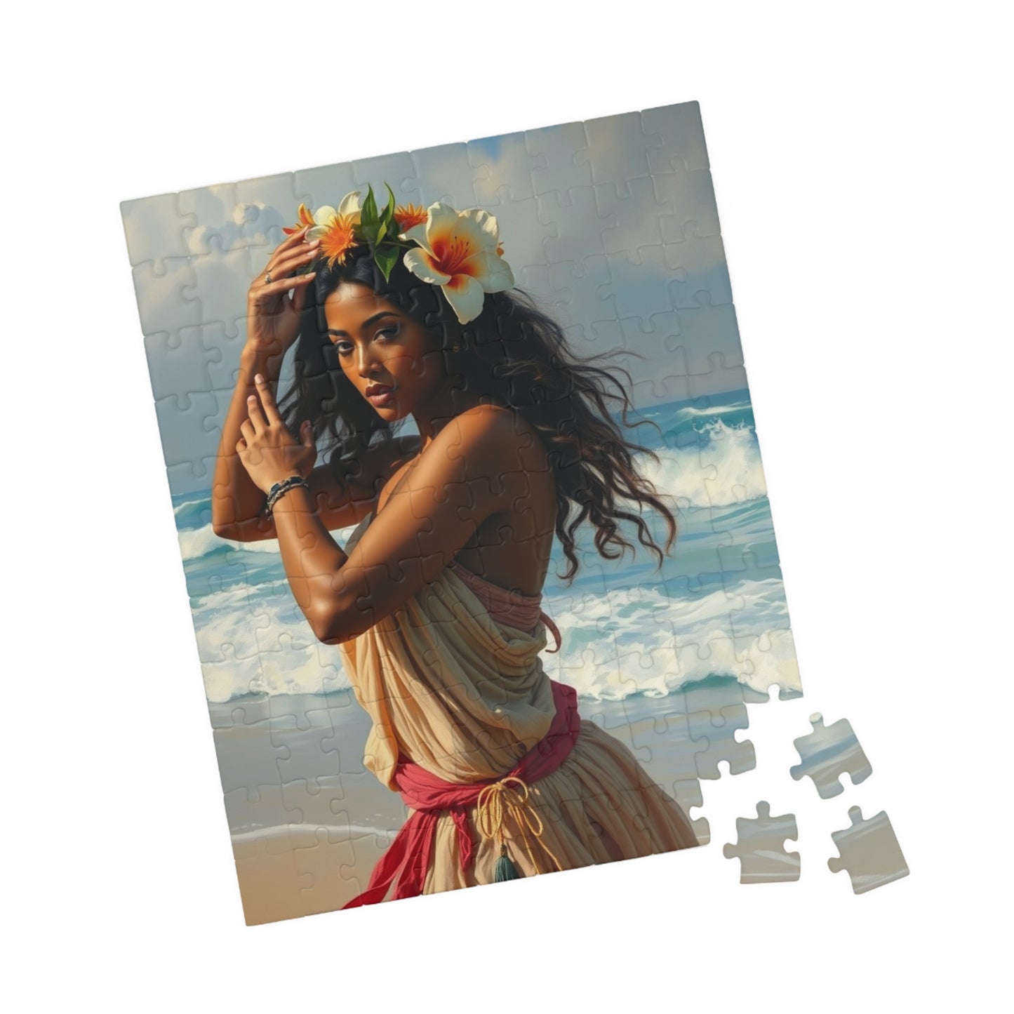 Polynesian Cultural Jigsaw Puzzle, Hula Dancer Beach Scene, Coastal Art-Inspired Quiet Time Activity for Puzzle Lover Art Enthusiast, Gift Puzzle The Puzzle Chest