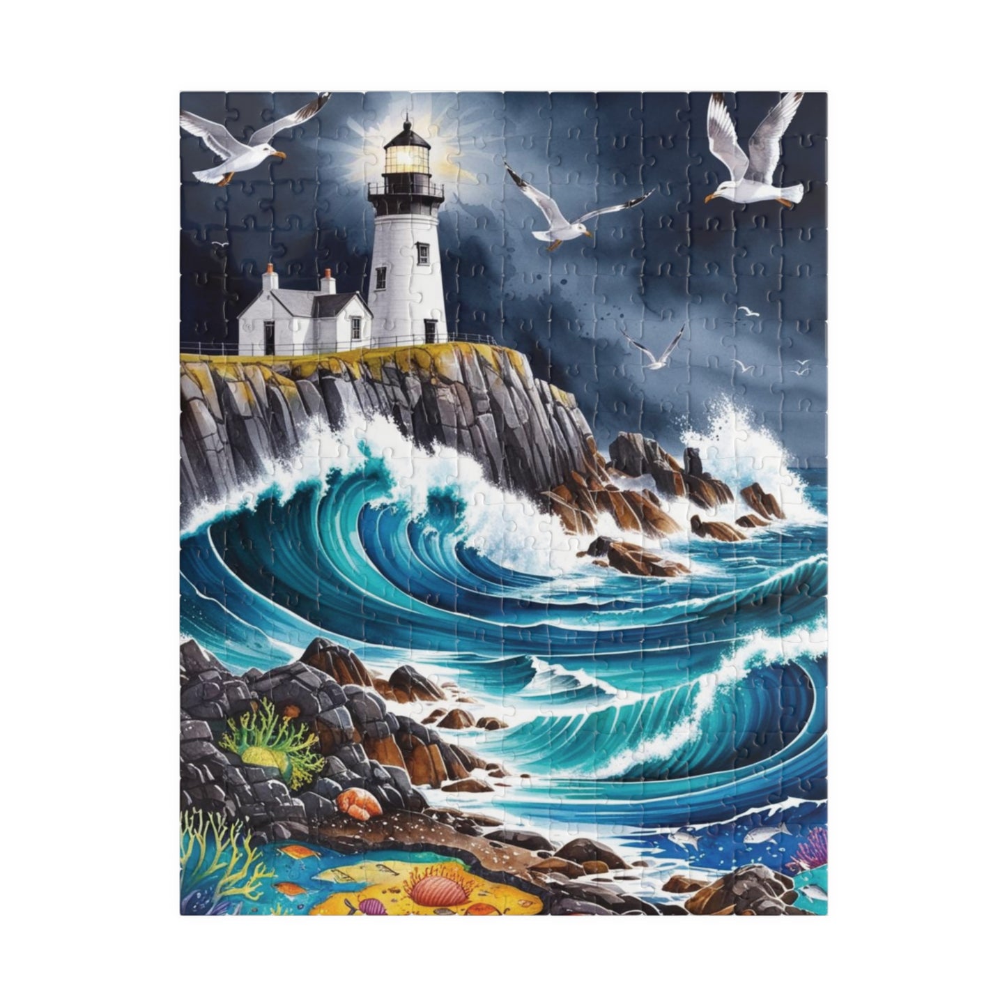 Scenic Rocky Shoreline Puzzle, Lighthouse Seaside Landscape Jigsaw Game, Family Game Night, Mindfulness Activity for Puzzle Lover Enthusiast 252 pcs (Vertical) Puzzle The Puzzle Chest