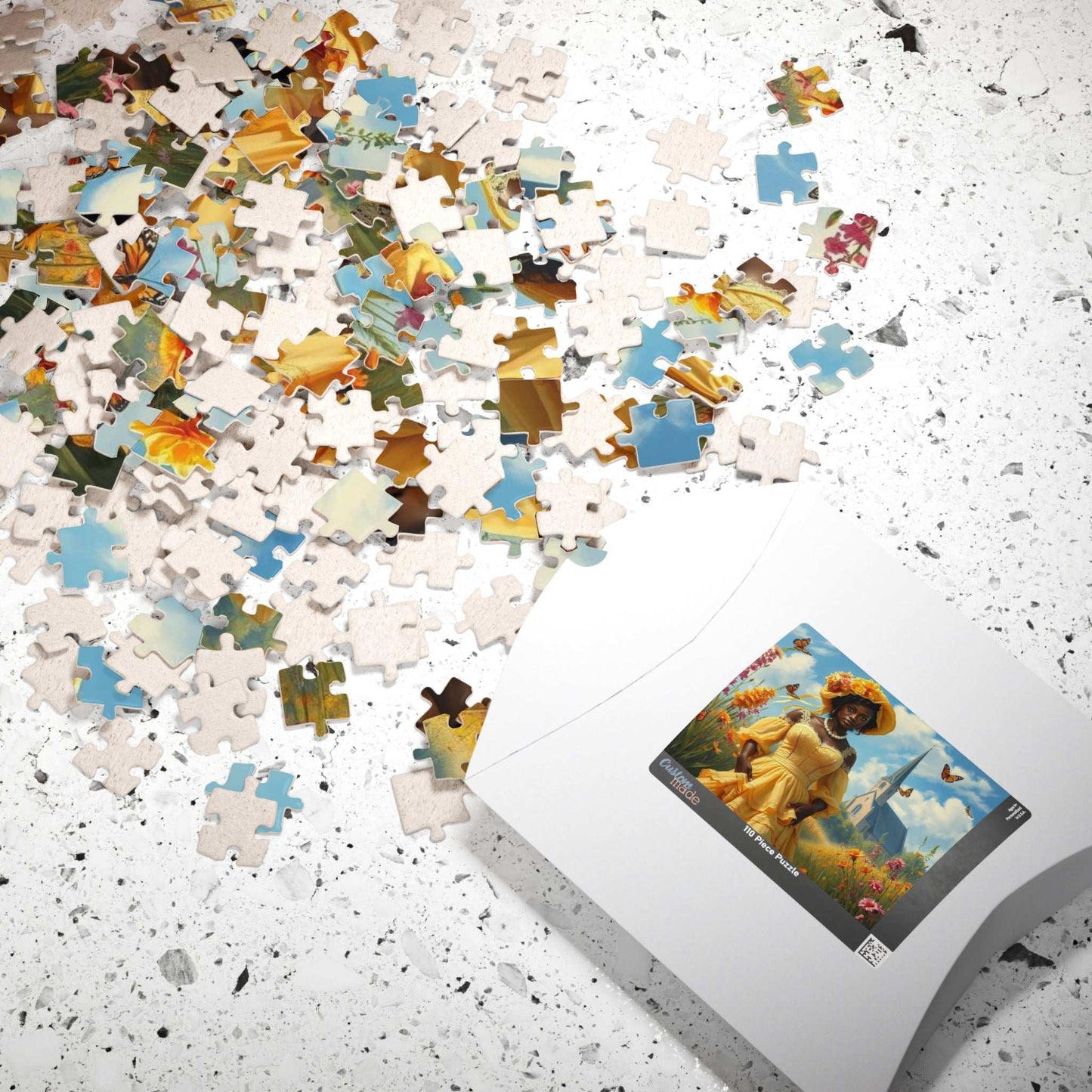 Victorian Puzzle - Black Woman in Ornate 19th-Century Dress in Wildflower Field, Afrocentric Art Puzzle The Puzzle Chest