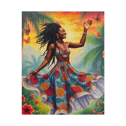 Vibrant Dance Puzzle Colorful Black Art Piece Puzzle, Afrocentric Tropical Vibe Jigsaw Game for Friend Gift for Art Lover Home Entertainment 110 pcs (Vertical) Puzzle The Puzzle Chest