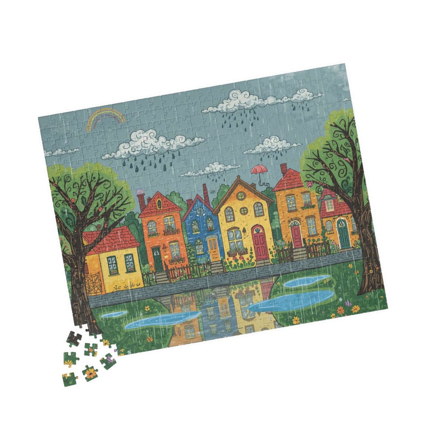 Charming Neighborhood Jigsaw Puzzle - Rainy Day In Town Puzzle The Puzzle Chest