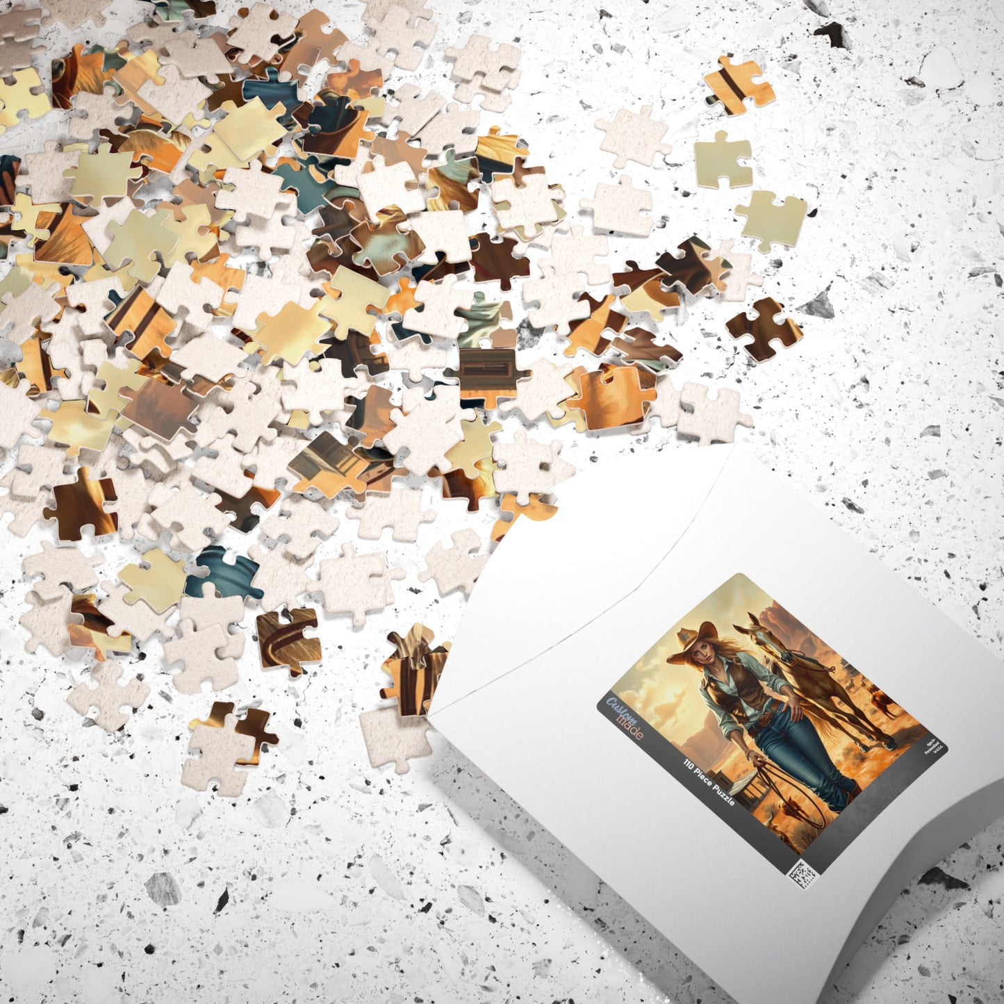 Blonde Cowgirl Puzzle, Palomino Horse Saloon and Grazing Cattle in the Desert, Western Frontier Landscape Jigsaw Game, Puzzle Lover Gift Puzzle The Puzzle Chest