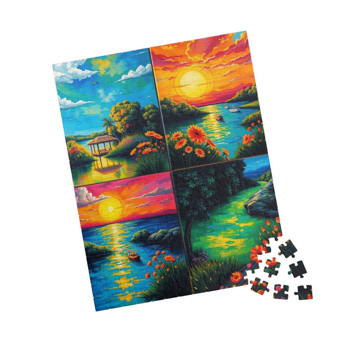 Puzzle, Summer Collage with Bioluminescent Colors, 110, 252, 520, 1014 Piece Jigsaw Game, Nature Artwork, Creative Activity, Family Fun Puzzle The Puzzle Chest