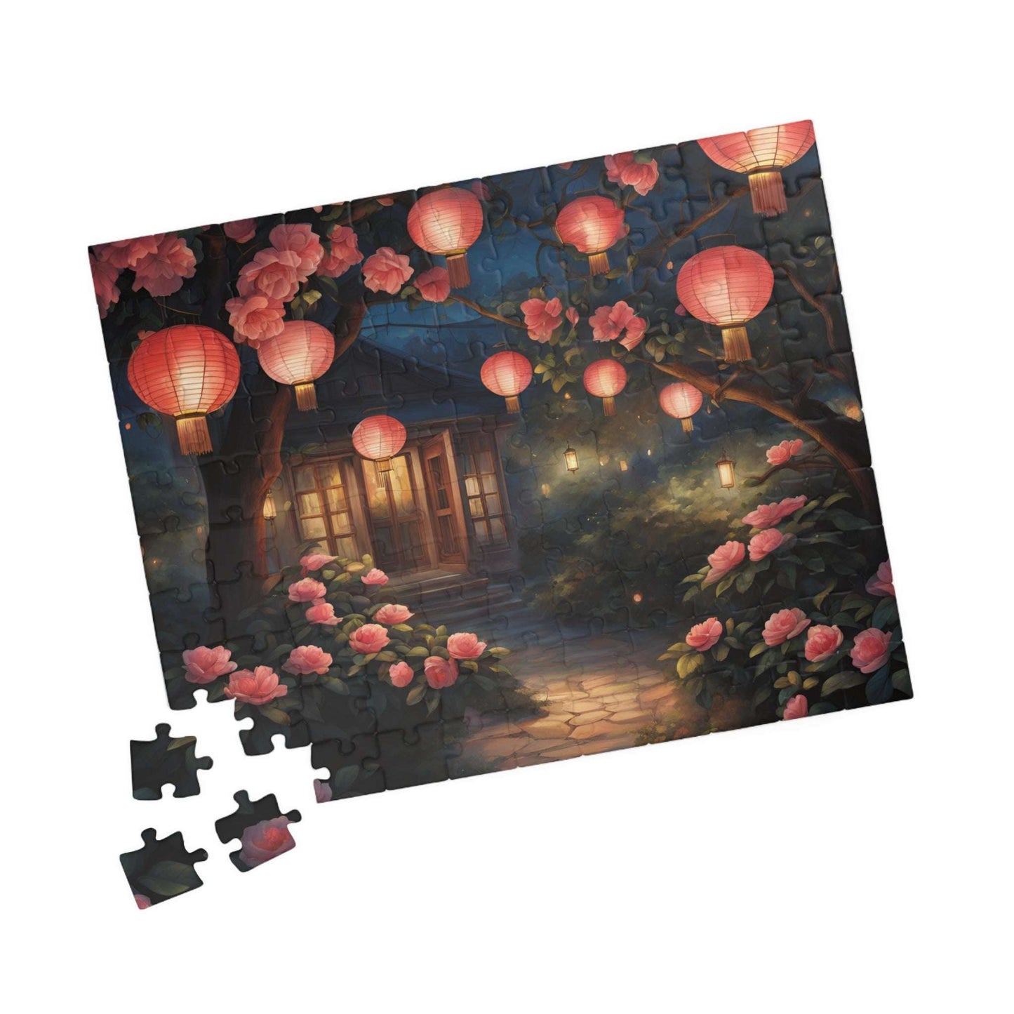 Jigsaw Puzzle, Nighttime Lanterns Glow Camellia Flowers 1000 Piece, Adult, Relaxation Activity, Stress Relief, Family Fun, Gift Puzzle The Puzzle Chest