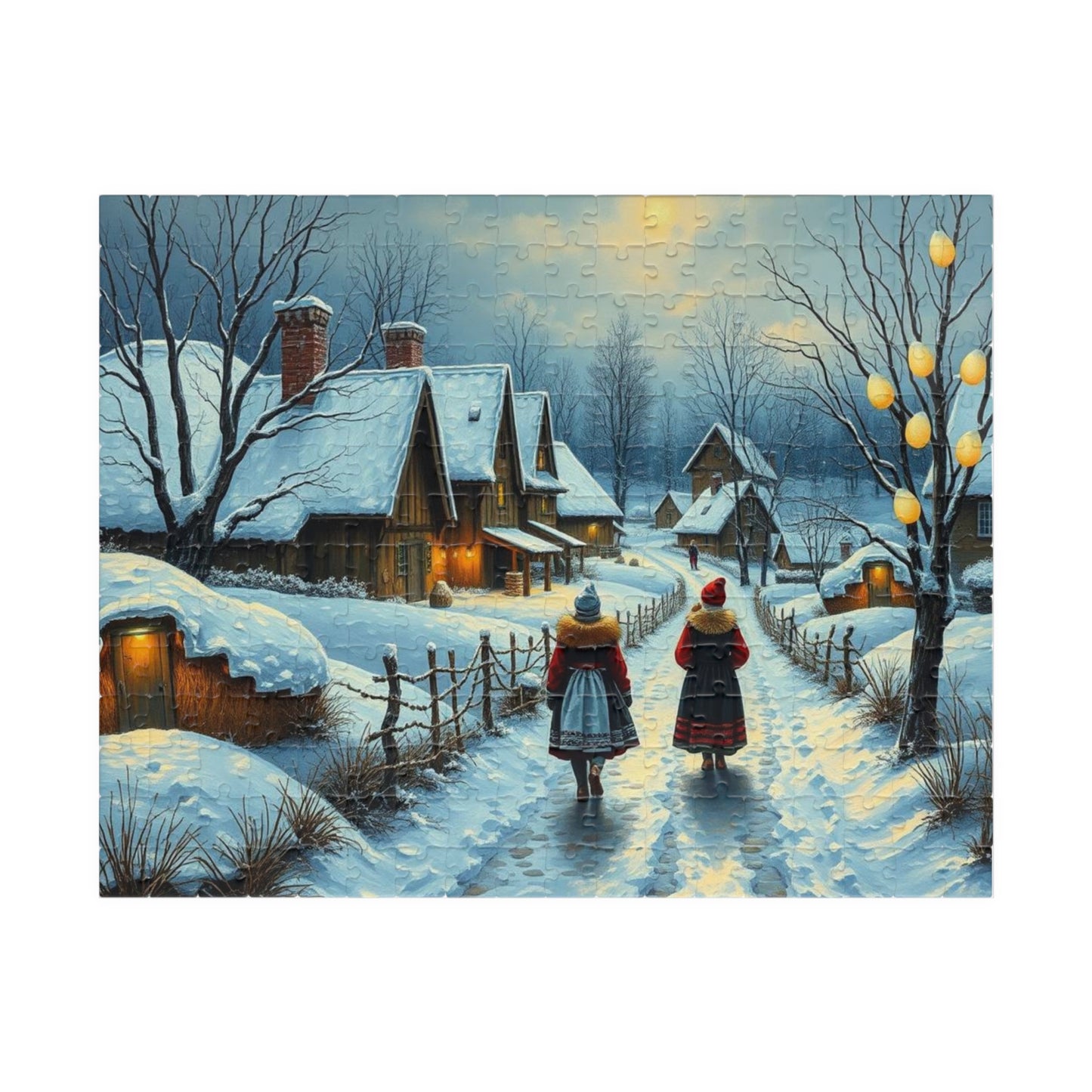 Ukrainian Village Jigsaw Puzzle - Winter Scene, Family Activity, Folk Art Puzzle, Christmas Holiday or Birthday Gift for Friends 252 pcs (Horizontal) Puzzle The Puzzle Chest