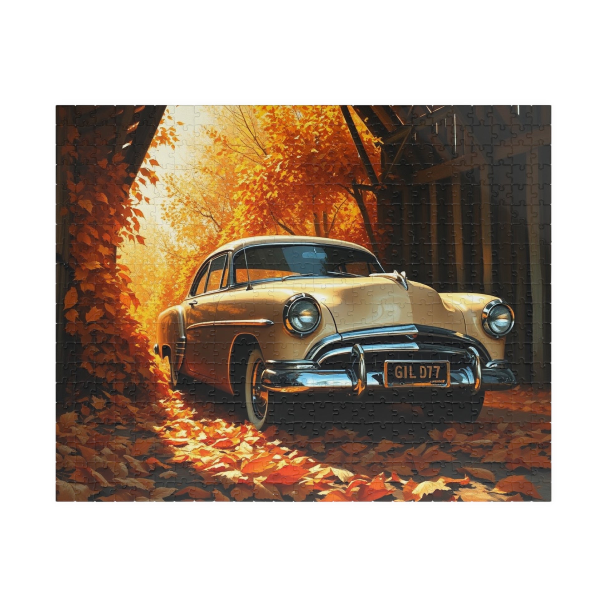 Vintage Car Autumn Puzzle - Classic 1953 Manhattan, Retro Auto Jigsaw Game 520 pcs (Horizontal) Puzzle The Puzzle Chest