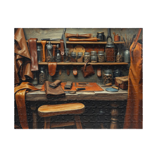 Rustic Leatherworking Bench Puzzle (110-1014 Piece), Leathercraft Work Studio Jigsaw Game, Relaxing Activity for Craft and Puzzle Enthusiast 252 pcs (Horizontal) Puzzle The Puzzle Chest