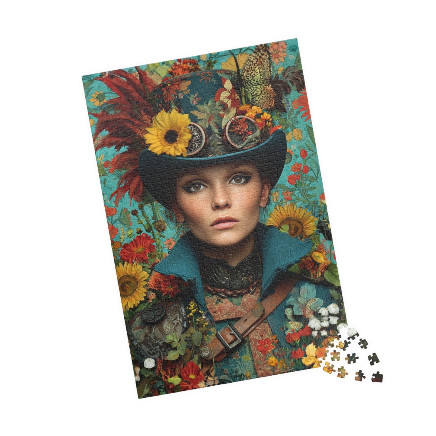 Colorful Steampunk Woman Jigsaw Puzzle – Intricate Floral Portrait with Detailed Hat Design 1014 pcs (Vertical) Puzzle The Puzzle Chest