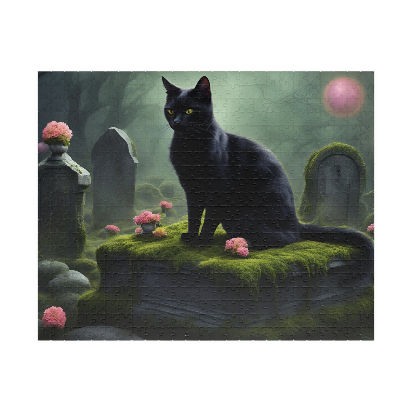 Gothic Cat Puzzle (110-1014 Piece), Black Kitten on Tombstone, Eerie Graveyard Jigsaw Game, Halloween Activity, Gift for Animal Cat Lovers 520 pcs (Horizontal) Puzzle The Puzzle Chest