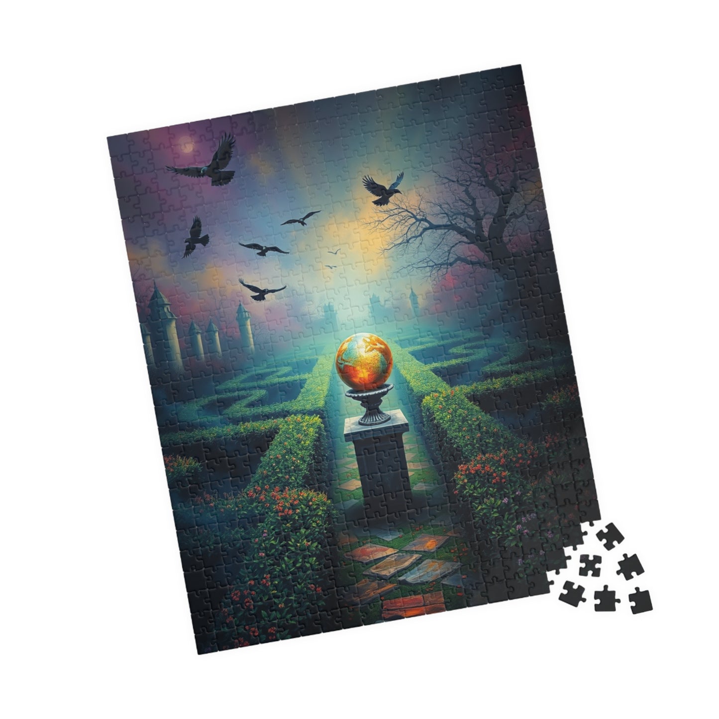 Gothic Garden Maze Puzzle, Mystical Scene with Glowing Orbs Crows and Fog, Magical Dark Art Jigsaw Game, Gift for Gothic-Themed Enthusiast Puzzle The Puzzle Chest