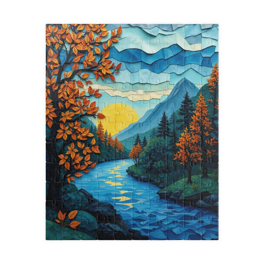 Mosaic Autumn Sunrise Landscape Jigsaw Puzzle, Fun Family Activity, Gift for Nature Enthusiasts 110 pcs (Vertical) Puzzle The Puzzle Chest