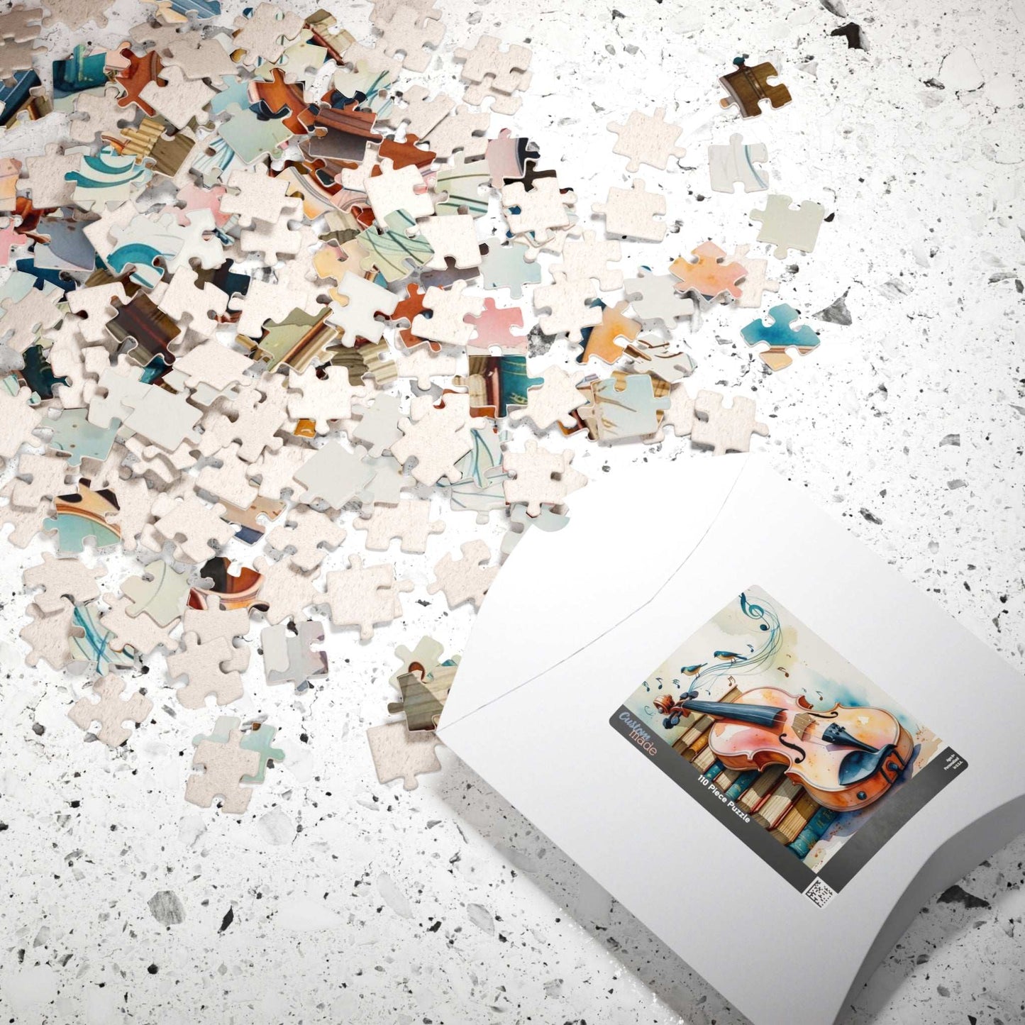 Violin and Books Jigsaw Puzzle, Unique Birthday or Holiday Gift for Music Lover, Bookworm & Musician, Indoor Activity, Family Game Night