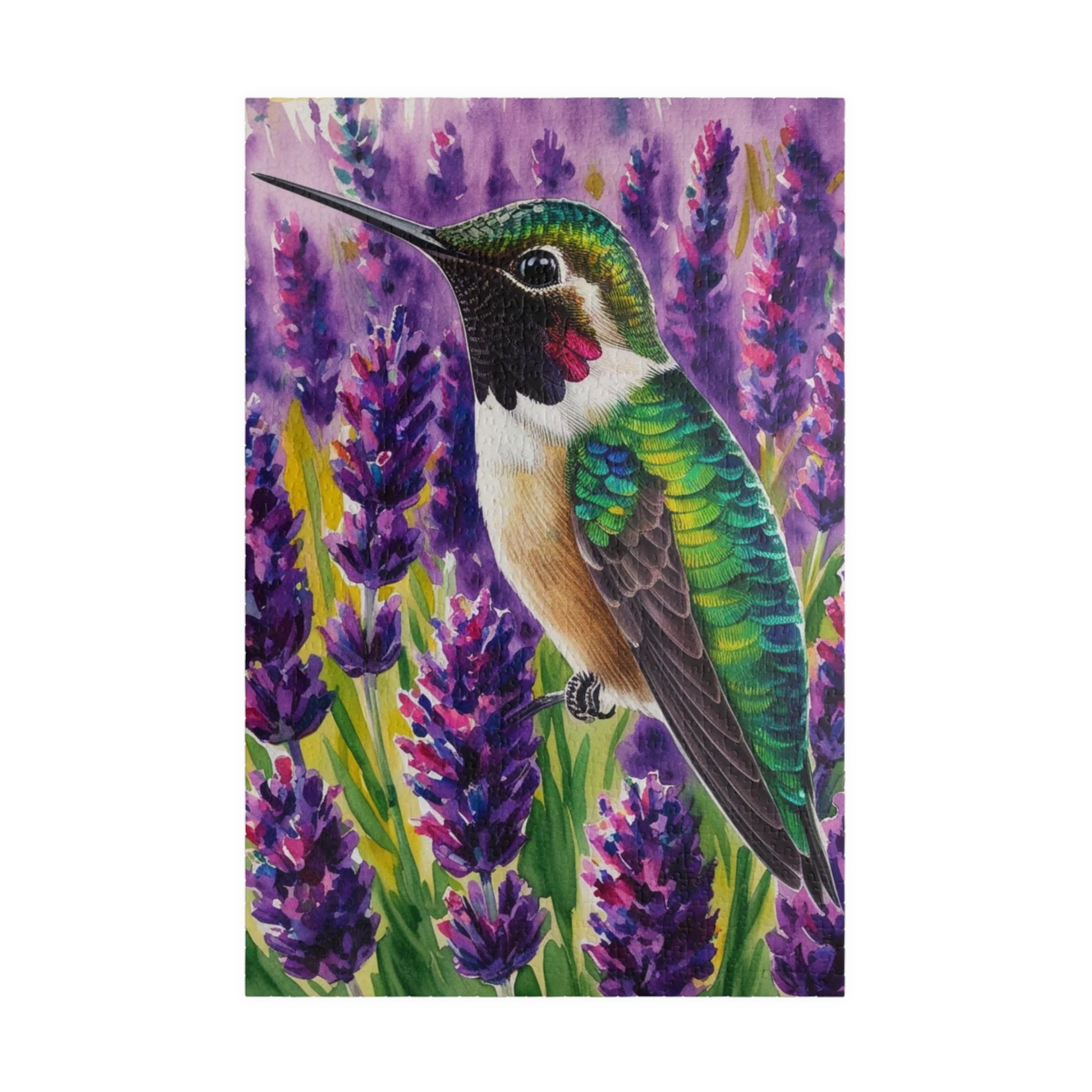 Bird and Flower Puzzle, Hummingbird Feathers and Lavender Field Jigsaw Game, Mind Challenge, Relaxation Activity for Animal Lover, Hobbyist 1014 pcs (Vertical) Puzzle The Puzzle Chest