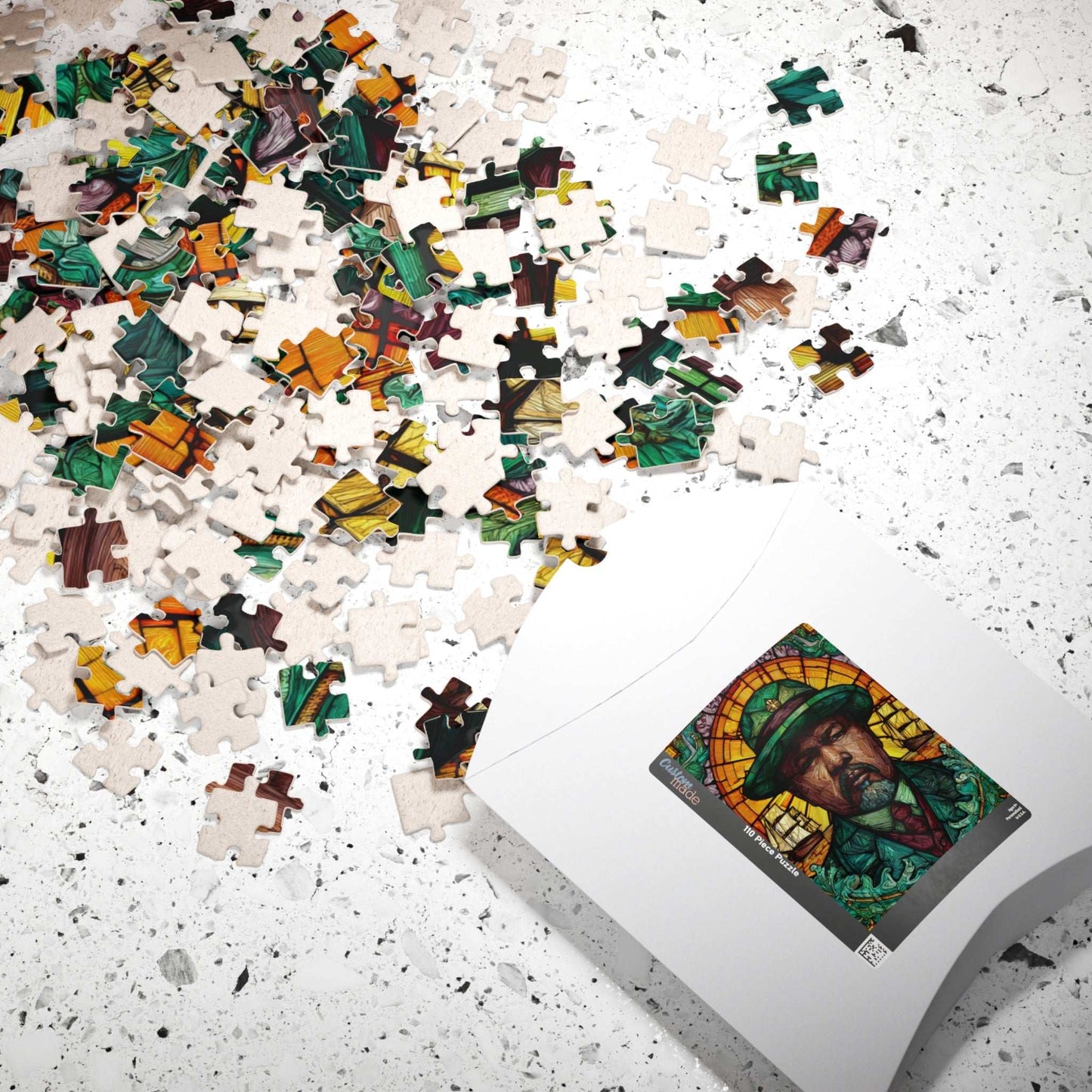 Marcus Garvey Jigsaw Puzzle – Afrocentric Stained Glass Art, Pan-African, Historical Black Leaders Puzzle, Sunburst & Ship Motif Illustration Puzzle The Puzzle Chest