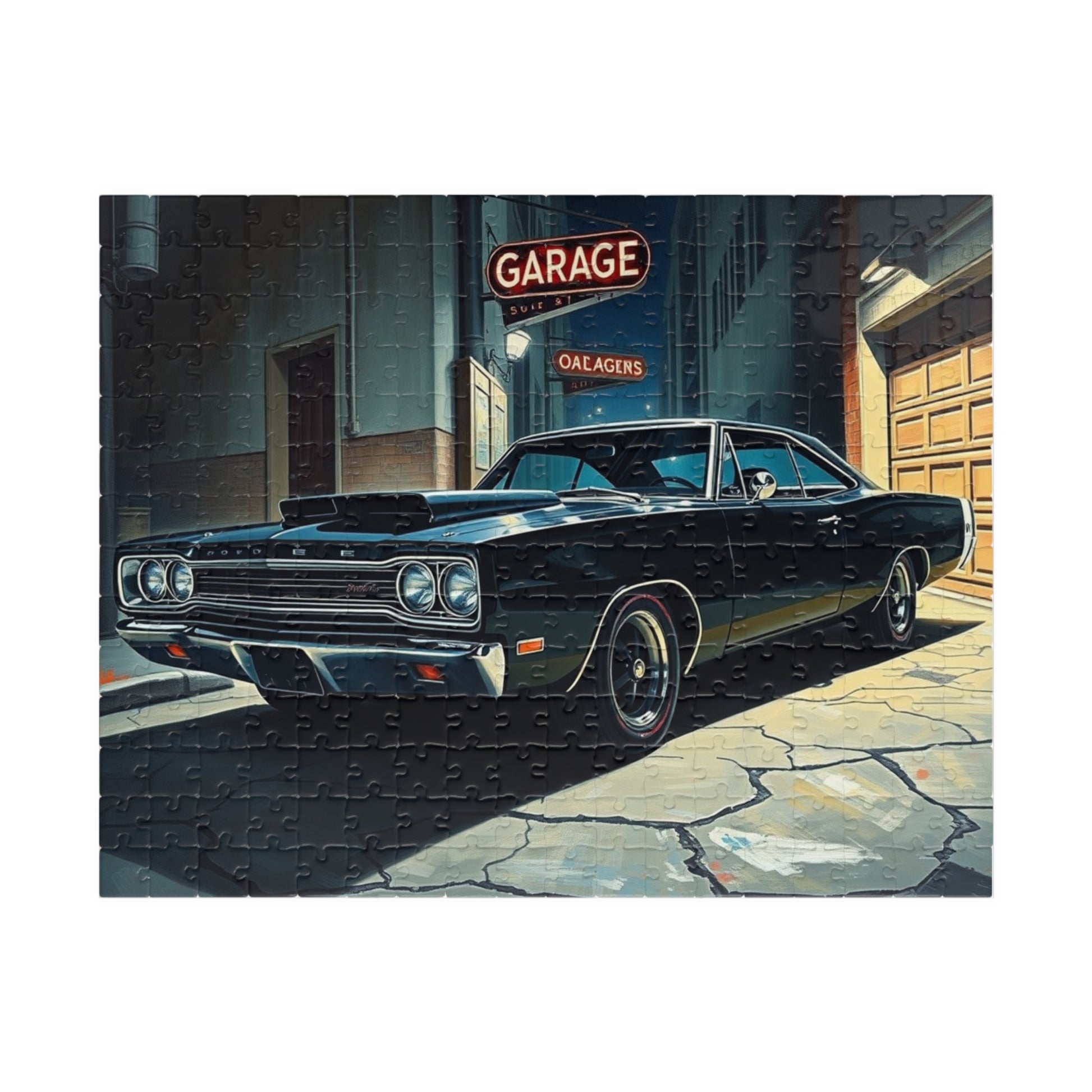 Vintage Muscle Car Jigsaw Puzzle, Classic 1968 Super Bee, Retro Vehicle Dramatic Urban Night Scene 252 pcs (Horizontal) Puzzle The Puzzle Chest