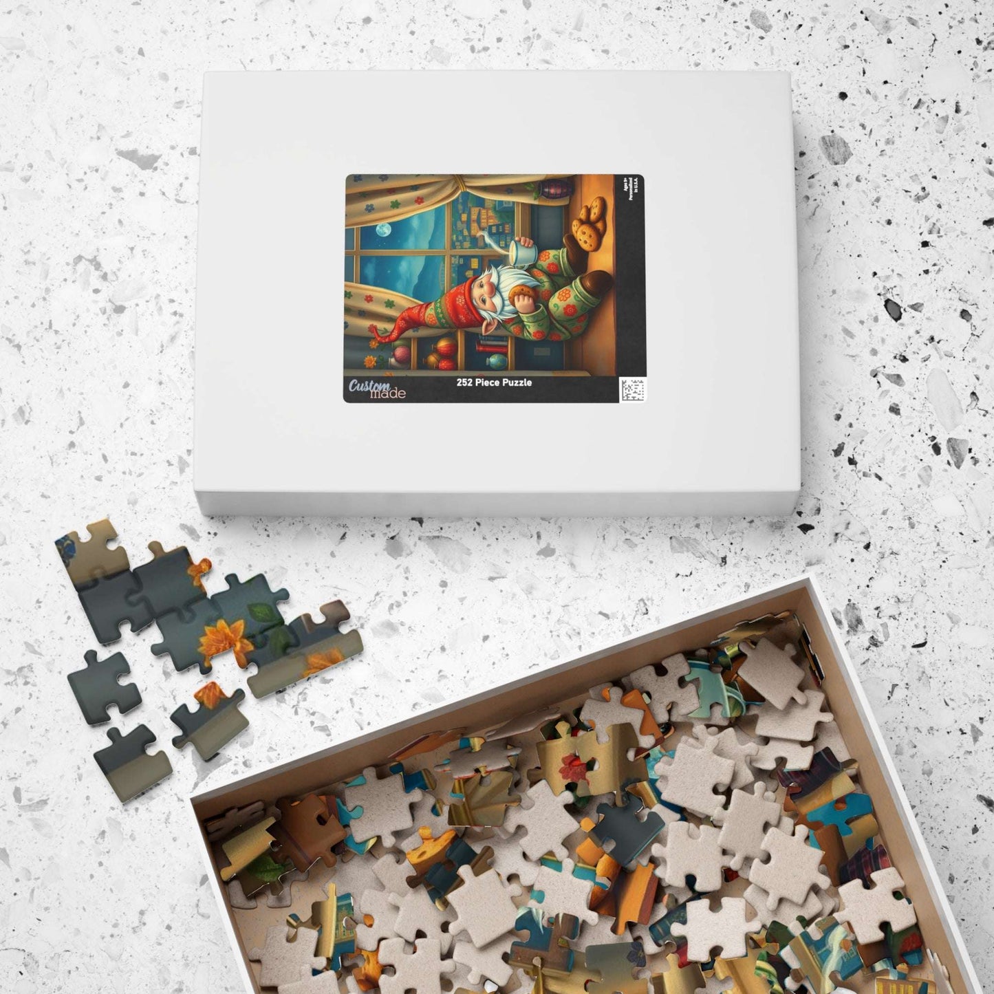 Gnome at Midnight Snack – Milk and Cookies Folk Art Jigsaw Puzzle Puzzle The Puzzle Chest