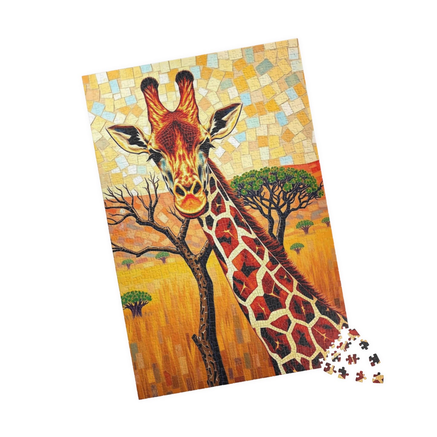 Mosaic Giraffe Jigsaw Puzzle, Beautiful Wildlife Landscape with Acacia Tree, African Savannah Game for Nature Lovers, Animal Enthusiast Gift Puzzle The Puzzle Chest