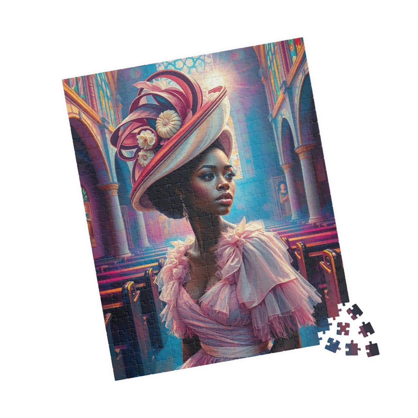 Black Woman in Church Puzzle, African American Lady in Pastel Dress Spiritual Jigsaw Game, Cultural Ethnic Art, Unique Gift for Puzzle Lover Puzzle The Puzzle Chest