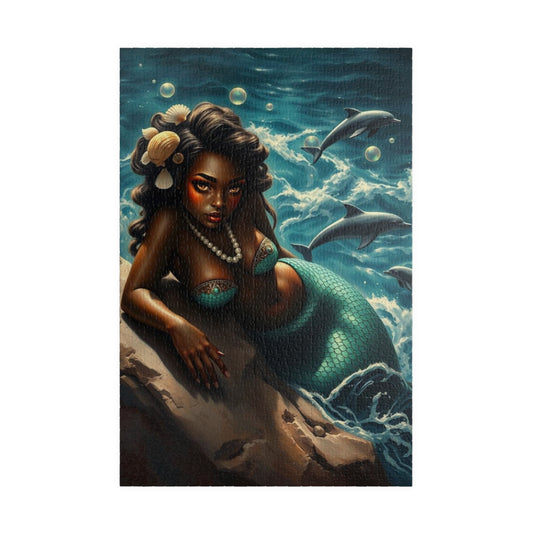 Black Mermaid Jigsaw Puzzle - Enchanting Ocean Black Art, Gift for Sea Lovers, Creative Activity, Home Entertainment, Family Bonding 1014 pcs (Vertical) Puzzle The Puzzle Chest