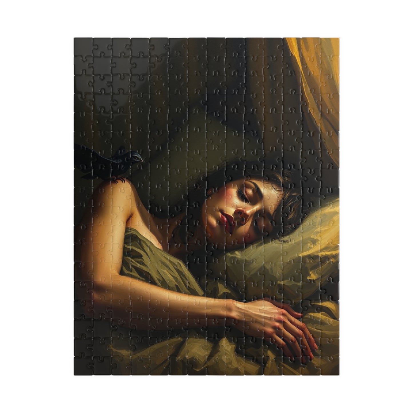 Gothic Puzzle - Dimly Lit Bedroom with Sleeping Woman and Dark Creature, Eerie Atmosphere, 110-1014 Piece Jigsaw, Adult Unisex Activity, 252 pcs (Vertical) Puzzle The Puzzle Chest