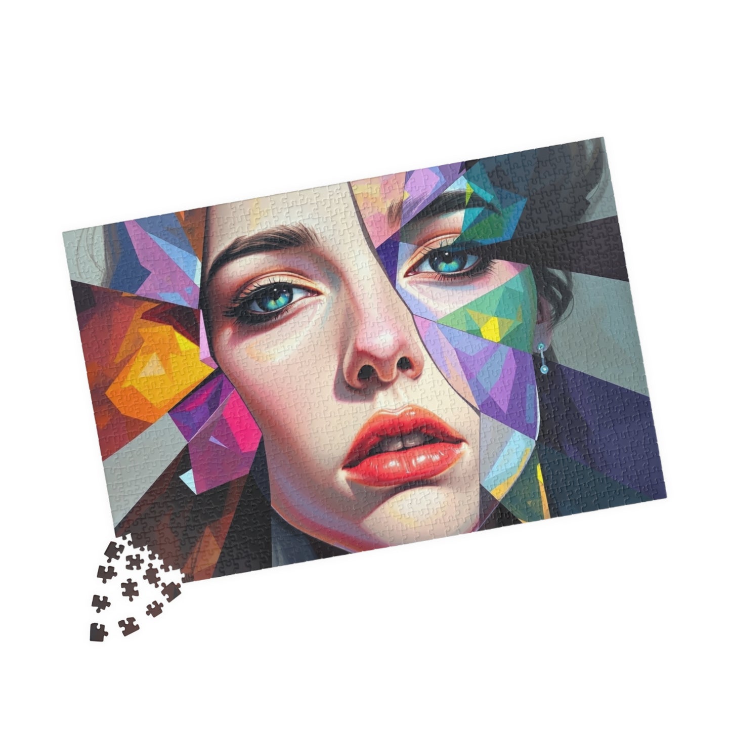 Fragmented Face Abstract Puzzle (110, 252, 520, 1014-Piece), Face Divided into Colorful Prisms, Unique Puzzle Gift for Art Lover, Collector Puzzle The Puzzle Chest