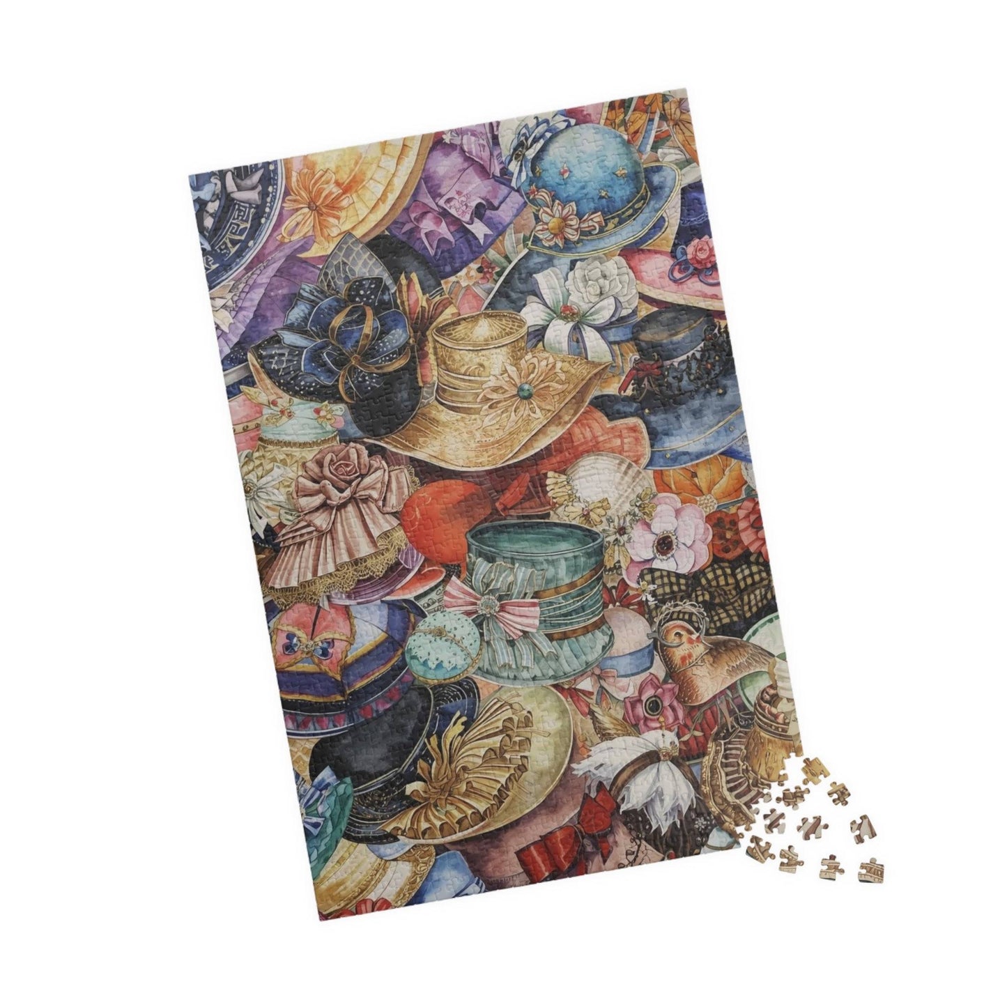 Church Hat Collage Jigsaw Puzzle – Overlapping Vintage Hats with Flowers, Ribbons, and Retro Style 1014 pcs (Vertical) Puzzle The Puzzle Chest
