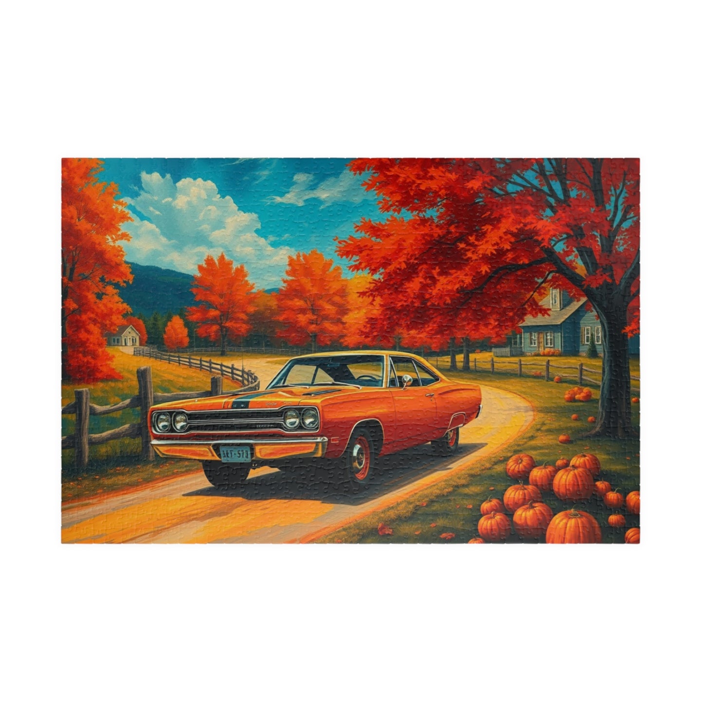Autumn Vintage Car Puzzle, Orange 1969 Plymouth Road Runner, Retro Auto Jigsaw Game, Relaxing Fall Vibes, Gift for Car Lovers, Solo Fun 1014 pcs (Horizontal) Puzzle The Puzzle Chest
