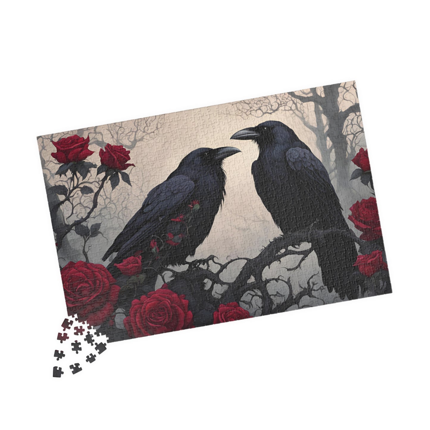 Gothic Raven and Crimson Roses Puzzle, Hauntingly Beautiful Dark Fantasy Art Jigsaw Game, Mind Challenge, Artistic Hobby, Puzzle Lover Gift 1014 pcs (Horizontal) Puzzle The Puzzle Chest