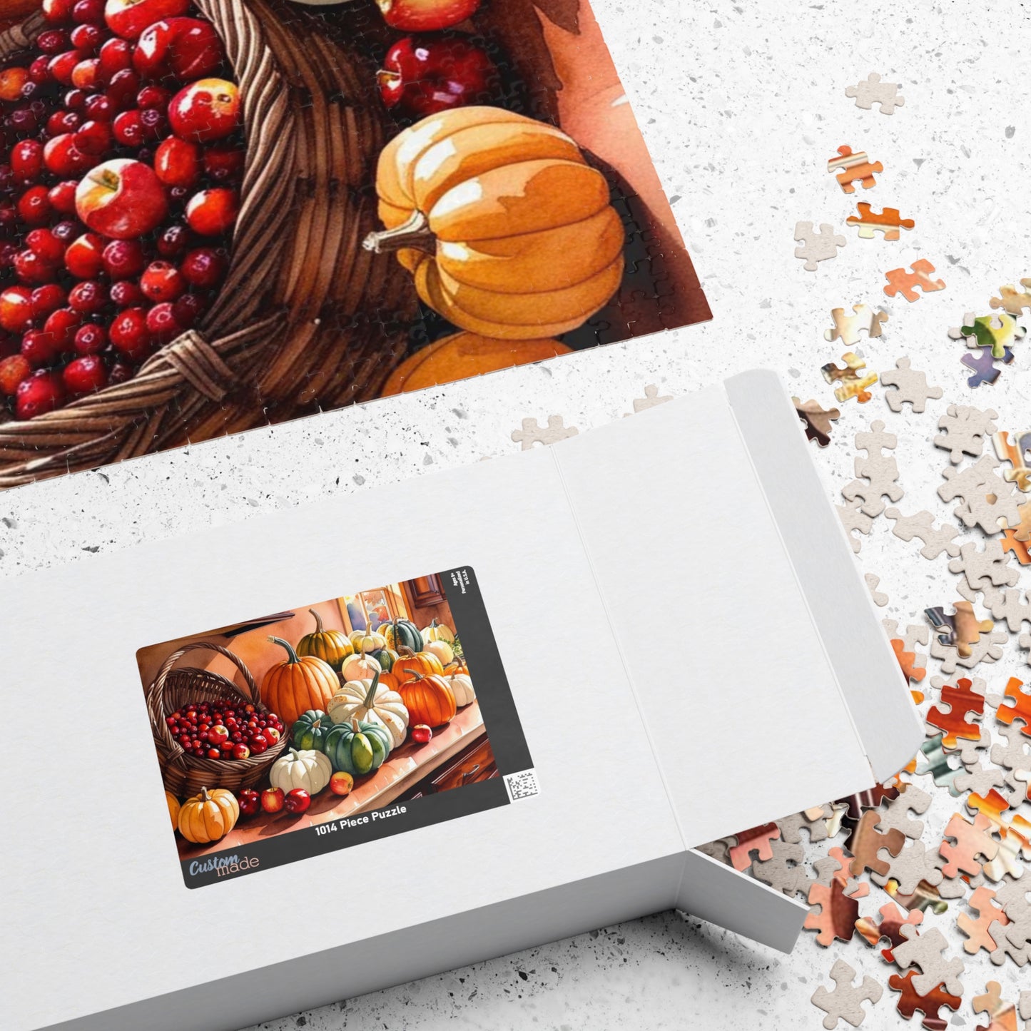 Autumn Harvest Puzzle, Countertop with Pumpkins and Apples, 110-1014 Piece, Fall Jigsaw Game, Thanksgiving Activity, Cabin Decor, Giftable Puzzle The Puzzle Chest