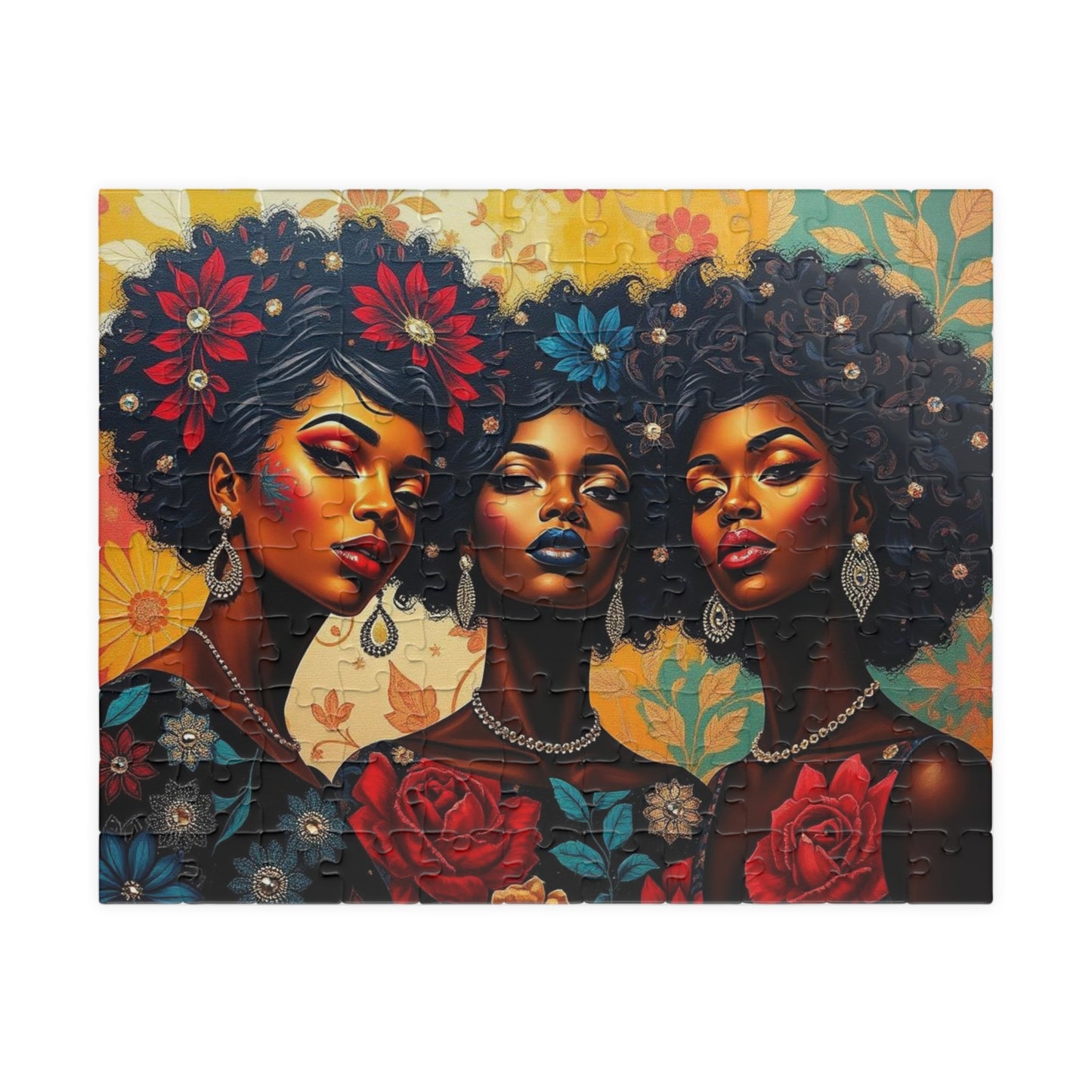 Three Sisters Jigsaw Puzzle, Afrocentric Black Woman Artwork, Cultural Design for Family Fun, Home Entertainment Gift for Puzzle Lover 110 pcs (Horizontal) Puzzle The Puzzle Chest