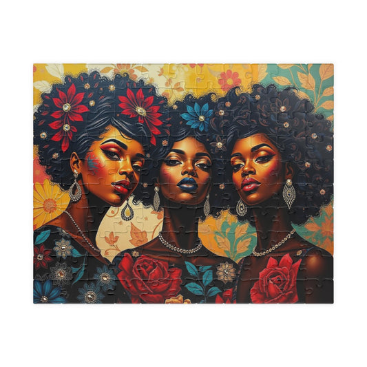 Three Sisters Jigsaw Puzzle, Afrocentric Black Woman Artwork, Cultural Design for Family Fun, Home Entertainment Gift for Puzzle Lover 110 pcs (Horizontal) Puzzle The Puzzle Chest