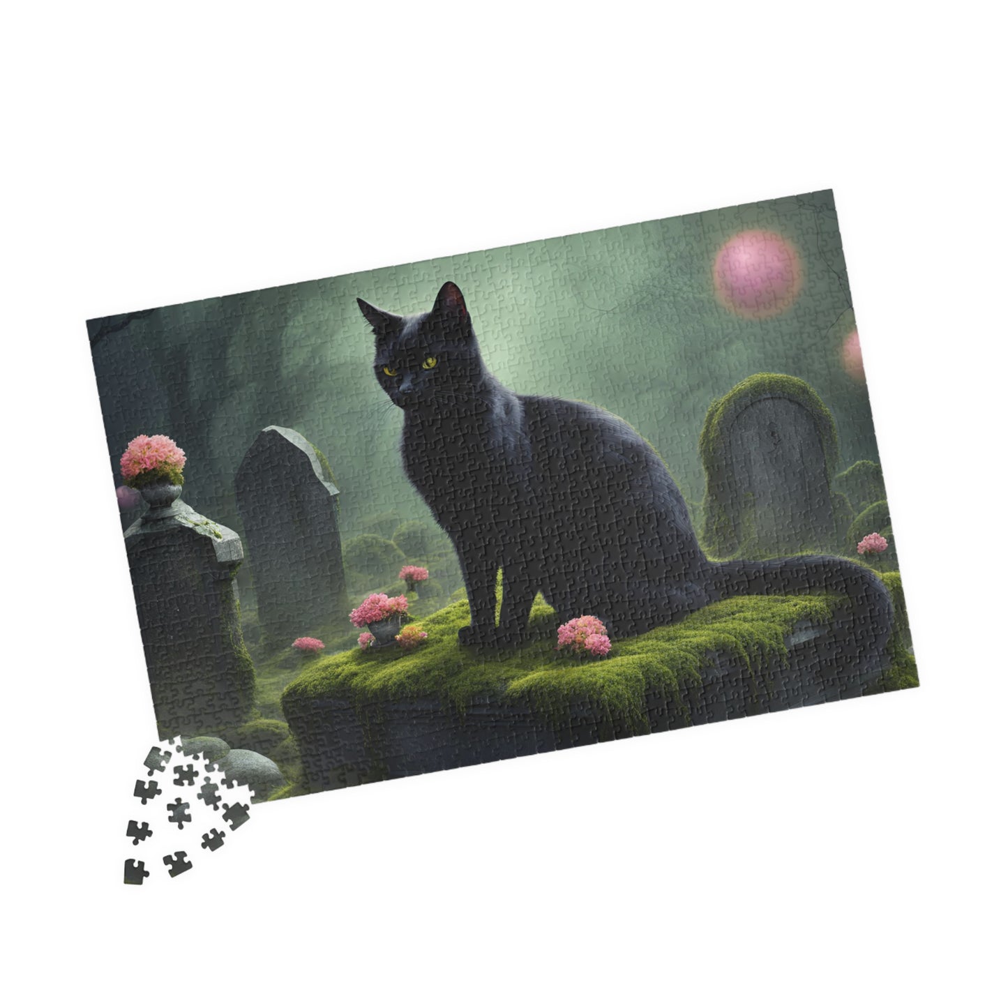 Gothic Cat Puzzle (110-1014 Piece), Black Kitten on Tombstone, Eerie Graveyard Jigsaw Game, Halloween Activity, Gift for Animal Cat Lovers Puzzle The Puzzle Chest