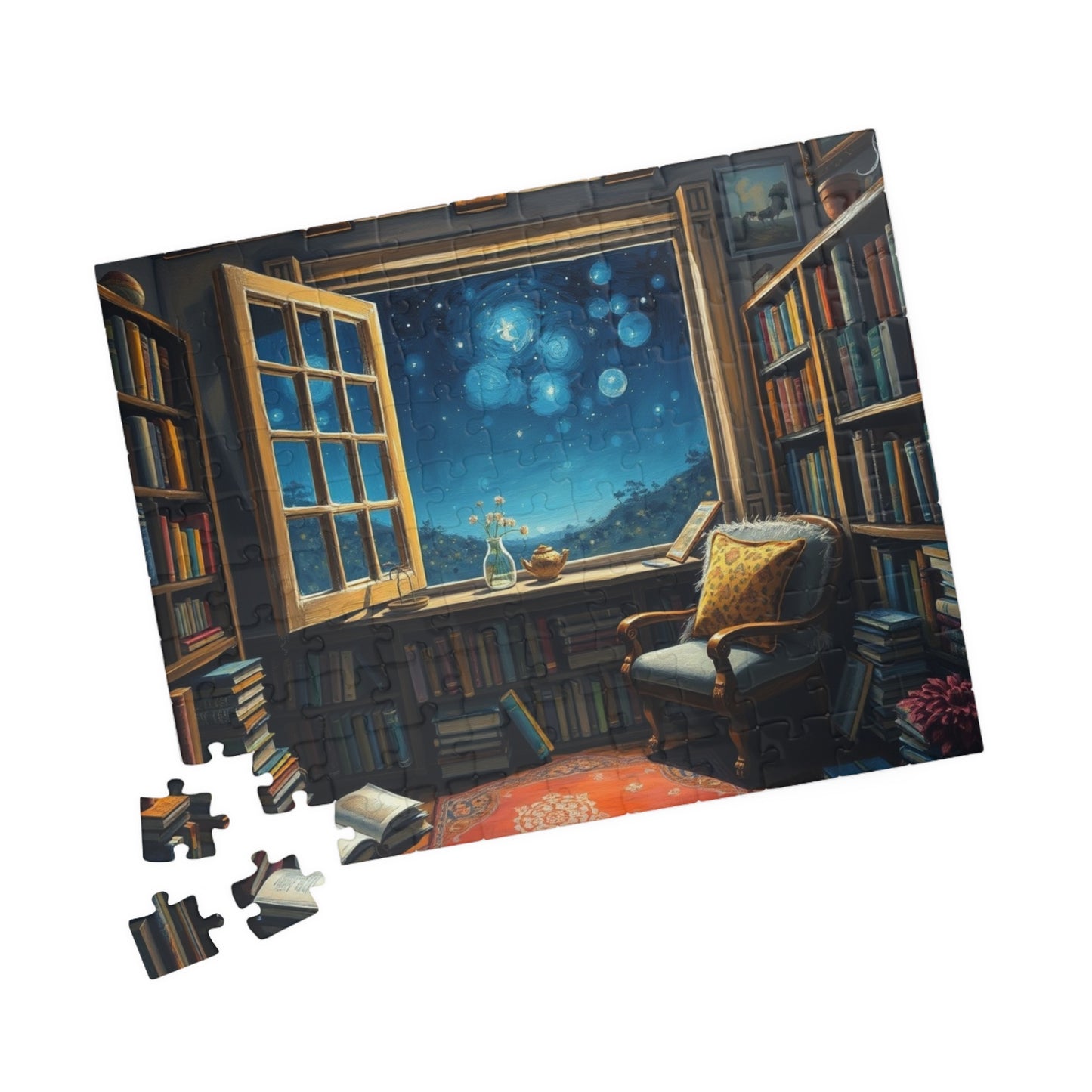 Cozy Library Jigsaw Puzzle - Starry Night Sky, Book Lover Gift, Educational Game, Mindfulness Activity, Literary Scene, Ideal for Family Fun Puzzle The Puzzle Chest