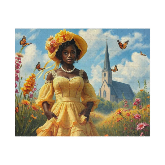 Victorian Puzzle - Black Woman in Ornate 19th-Century Dress in Wildflower Field, Afrocentric Art Puzzle The Puzzle Chest