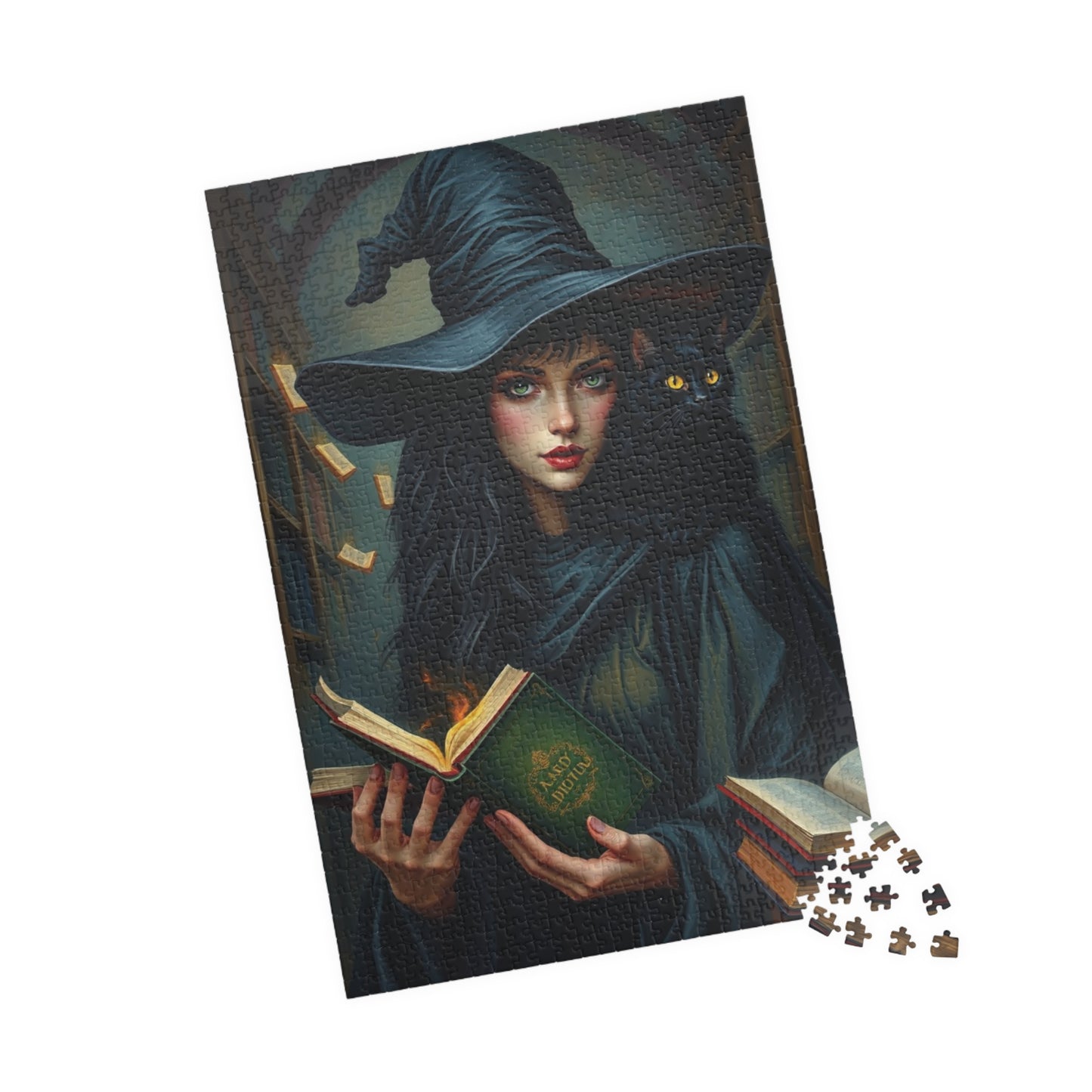 Gothic Witch Puzzle, 110, 252, 520, 1014-Piece Black Cat Dark Library Jigsaw Game for Adults, Halloween Decor, Unique Gift, Witchcraft Art Puzzle The Puzzle Chest