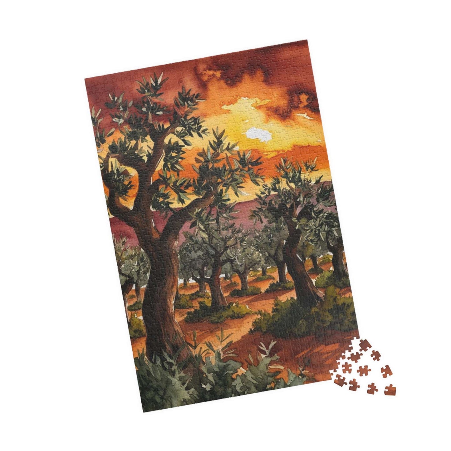 Olive Grove Sunset Puzzle, Landscape Jigsaw Game with Earthy Tones and Expressive Trees, Van Gogh-Inspired Unique Giftable Puzzle for Adults Puzzle The Puzzle Chest