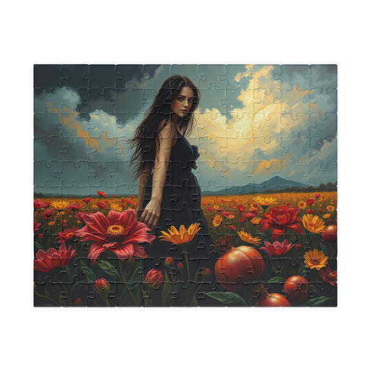 Gothic Floral Jigsaw Puzzle, Lone Figure in Flower Field Dark Fantasy Art Puzzle for Adult, Indoor Leisure Activity, Gift for Family Friends 110 pcs (Horizontal) Puzzle The Puzzle Chest