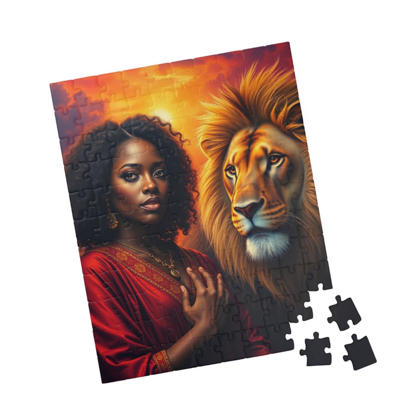 Empowering Lion and Woman Puzzle, Black Art Afrocentric Theme Jigsaw Game, Mindfulness Gift for Friends, Family Night, Home Entertainment Puzzle The Puzzle Chest