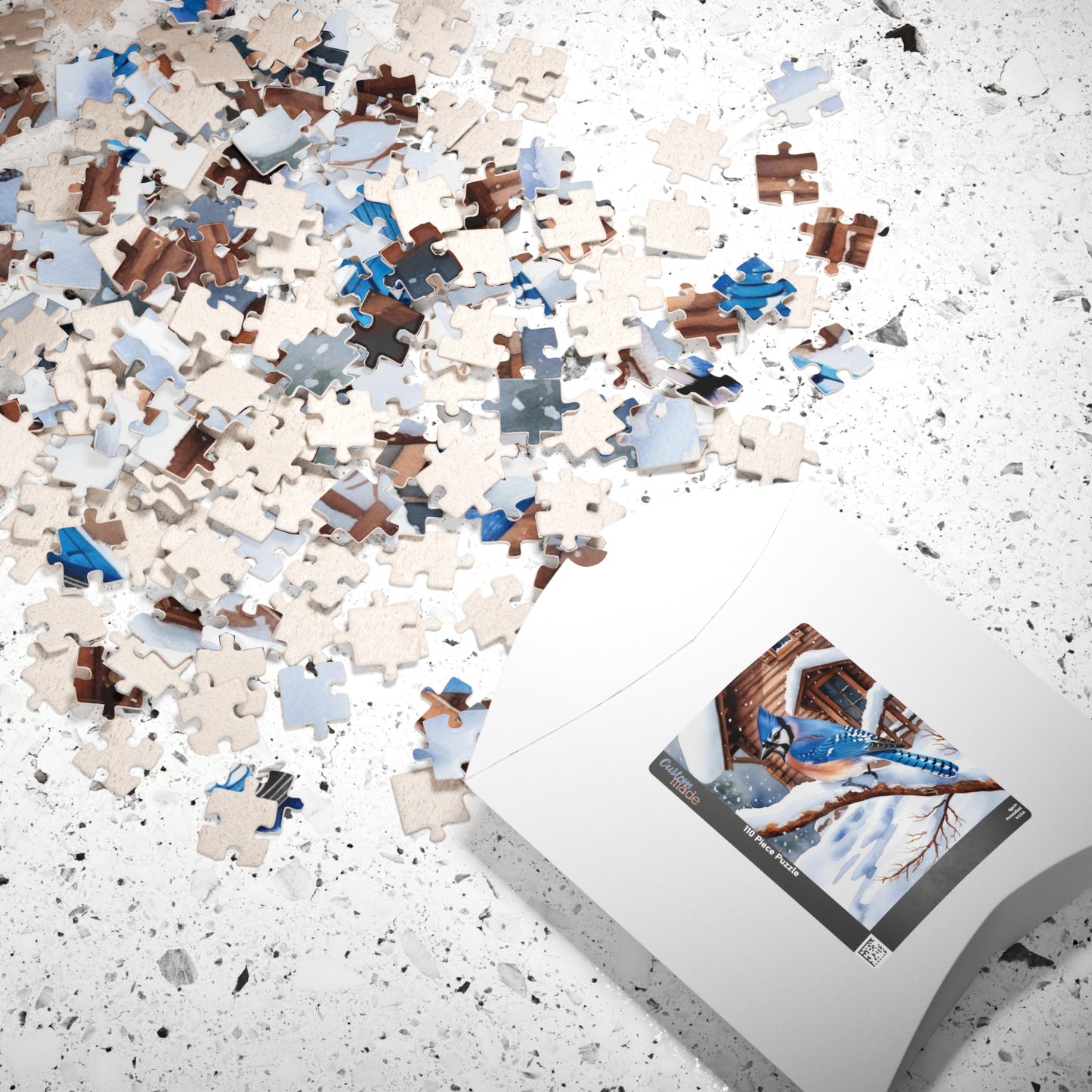 Jigsaw Puzzle, Blue Jay Perched on Branch Against Snow, 110 252 520 1014-Piece, Fun Family Activity, Relaxing Hobby, Christmas Gift, Winter Puzzle The Puzzle Chest