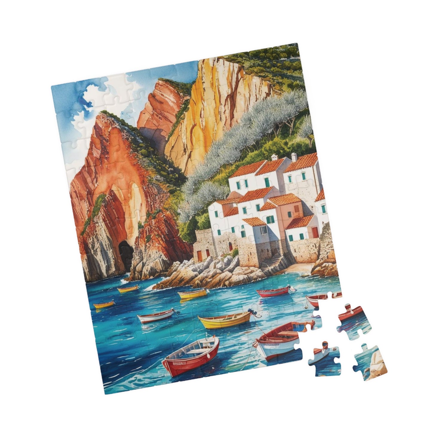 Seaside Landscape Jigsaw Puzzle, Mediterranean Coastline 1000-Piece Game for Family Activity and Bonding, Fishing Village Coastal Puzzle Puzzle The Puzzle Chest