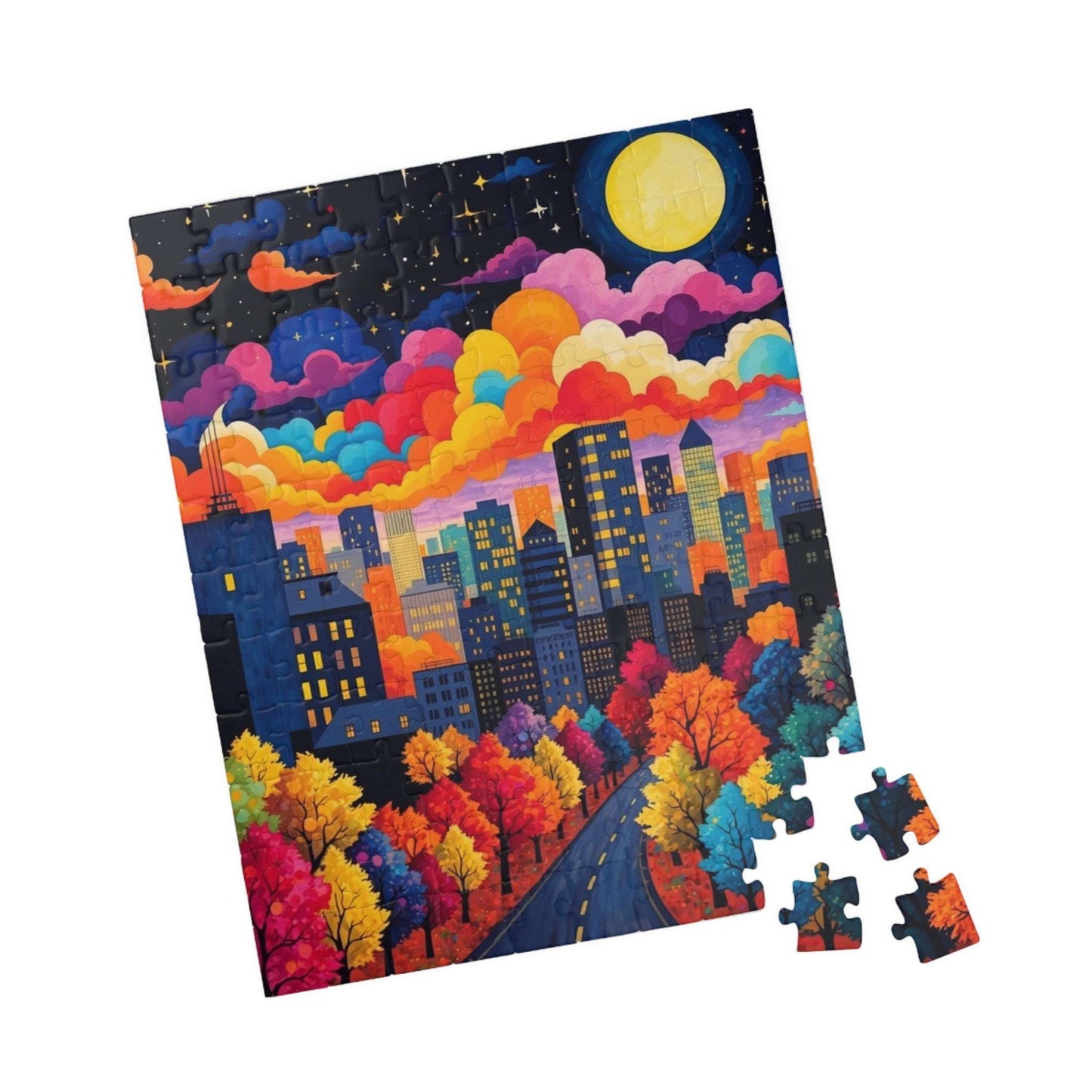 Vibrant Cityscape Puzzle - Night Sky, 110-1014 Piece Jigsaw, Family Activity, Gift for Puzzle Lovers, Art Decor 110 pcs (Vertical) Puzzle The Puzzle Chest