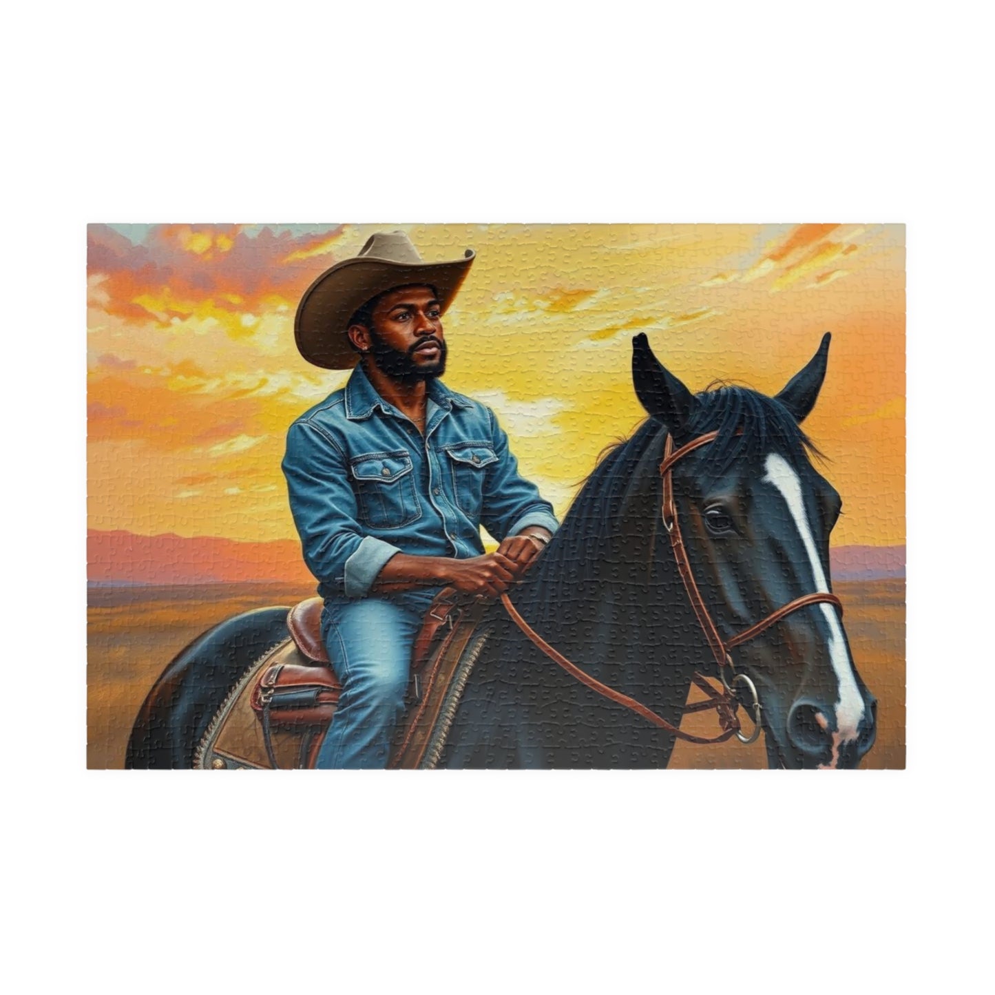 Black Cowboy Jigsaw Puzzle, Black Art African American Man Riding a Horse, Ideal for Solo Fun or Family Activity, Gift for Friends 1014 pcs (Horizontal) Puzzle The Puzzle Chest