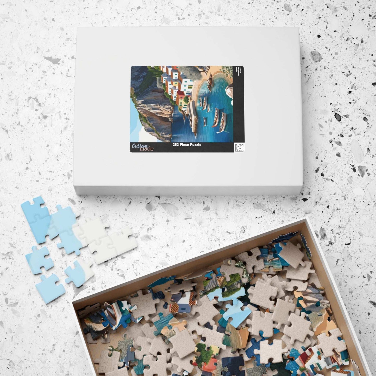 Mediterranean Fishing Village Landscape Jigsaw Puzzle, Scenic Ocean View, Colorful Seaside Town Tabletop Game, Family Night, Puzzle Lover Puzzle The Puzzle Chest
