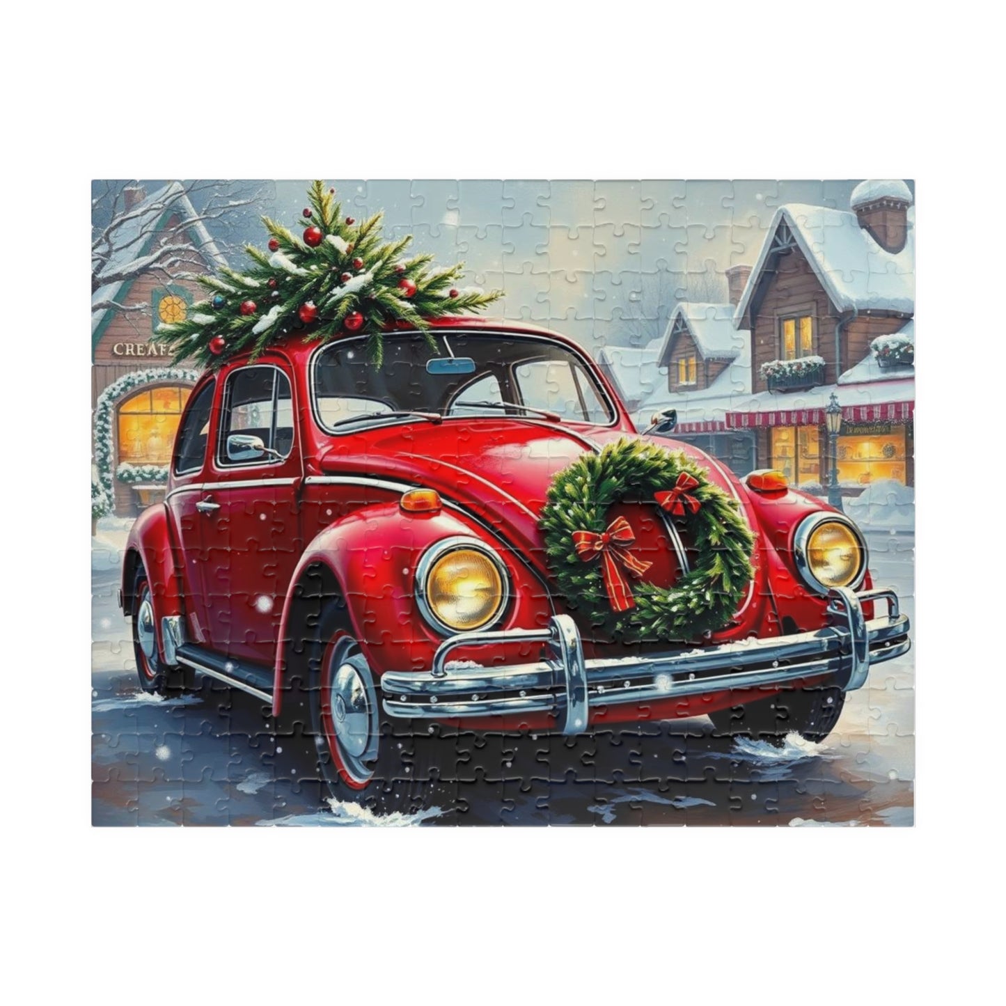 Winter Wonderland Jigsaw Puzzle - Christmas Vintage Car Theme, Retro Auto Holiday Gift for Families, Solo Winter Fun, 110-1014 Piece
