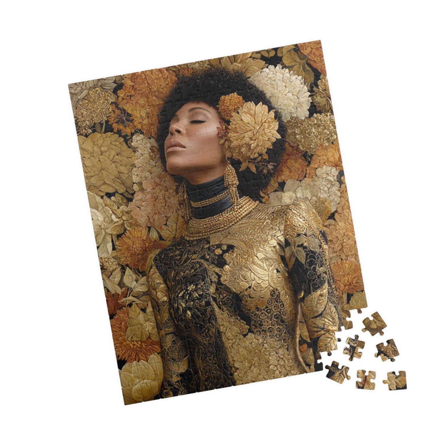 Melanin Majesty Afrocentric Art Jigsaw Puzzle - Black Woman Beauty with Natural Hair and Floral Patterns 252 pcs (Vertical) Puzzle The Puzzle Chest