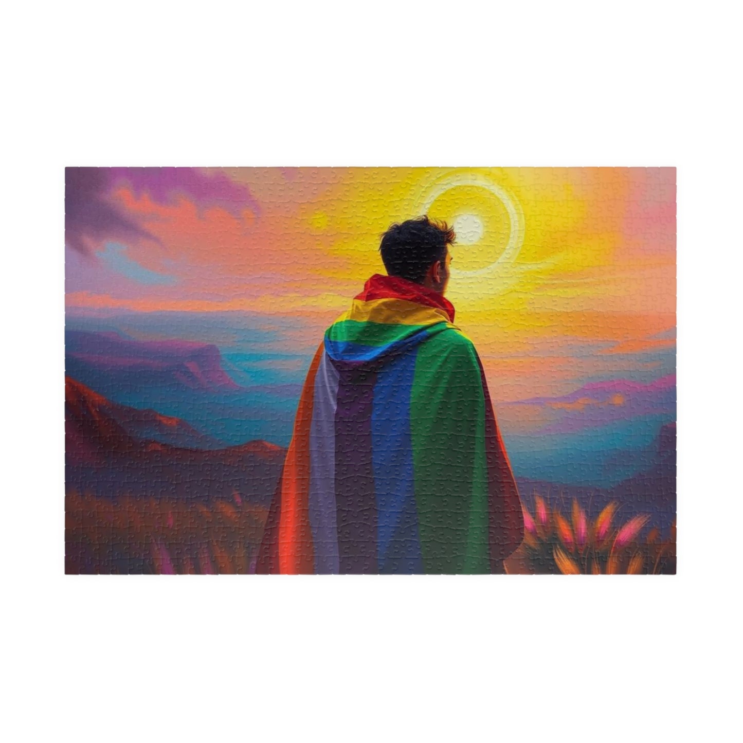 LGBTQ Pride Flag Puzzle - Queer Person in Rainbow Sunset Landscape, Fun Activity, Unique Holiday Birthday Pride Month Gift, Mindful Activity 1014 pcs (Horizontal) Puzzle The Puzzle Chest