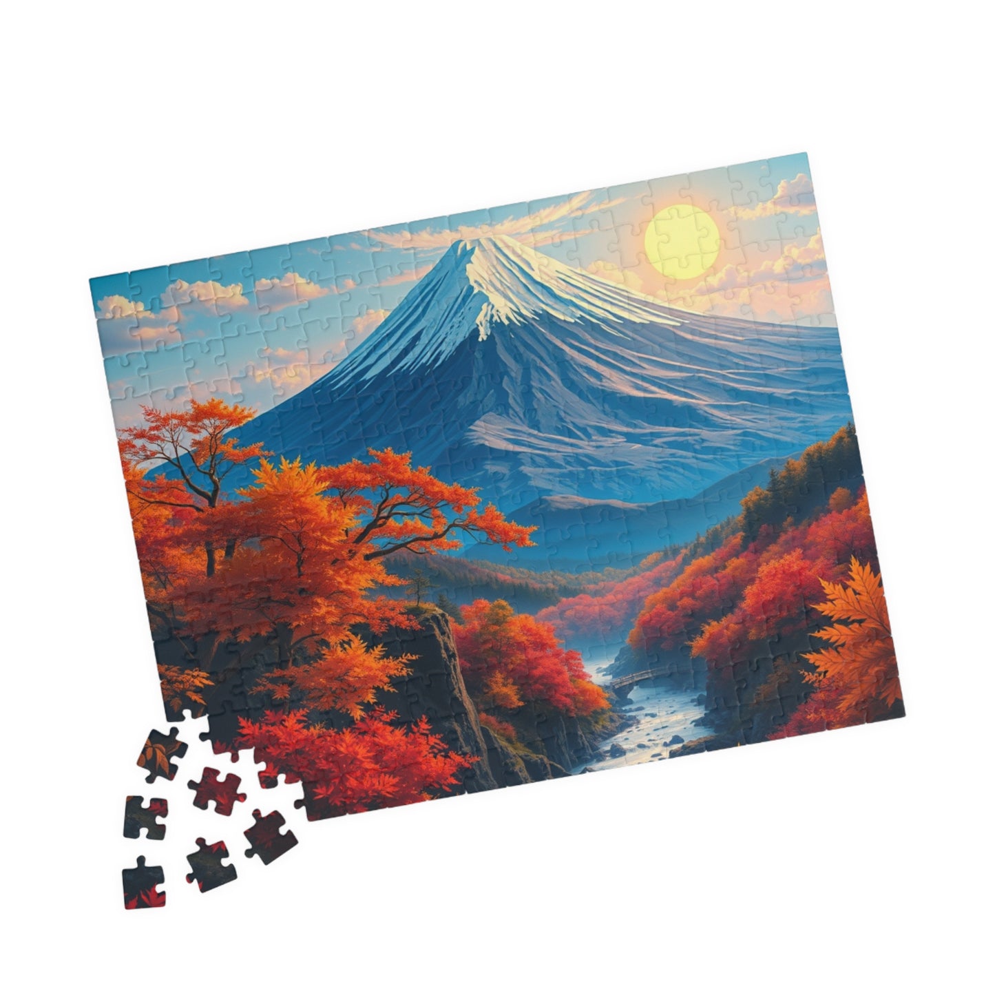 Surreal Autumn Mount Fuji Puzzle: Snow-Capped Peak and Vibrant Foliage Landscape Puzzle, Famous Landmark Jigsaw Game, Nature Lover Gift Puzzle The Puzzle Chest