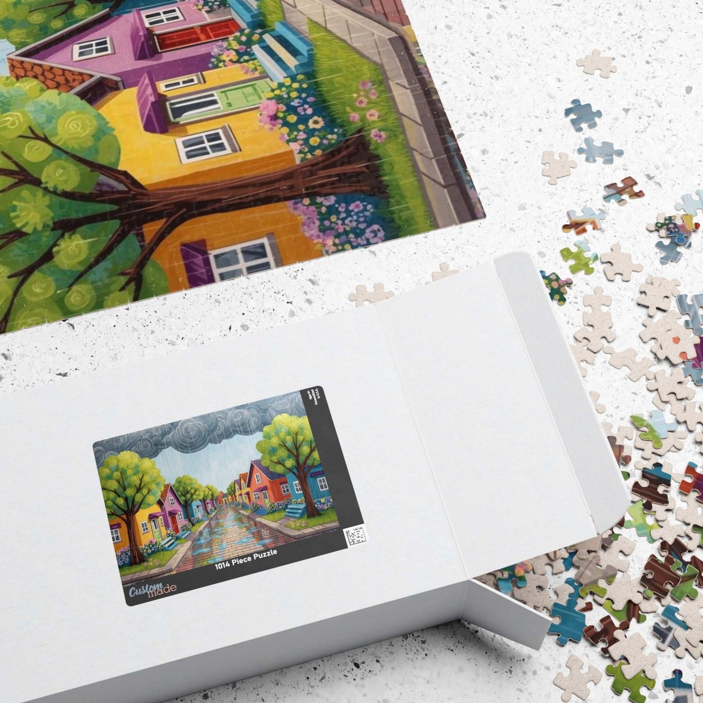 Bloomstreet in Spring Jigsaw Puzzle - Rainy Day In Town Puzzle The Puzzle Chest