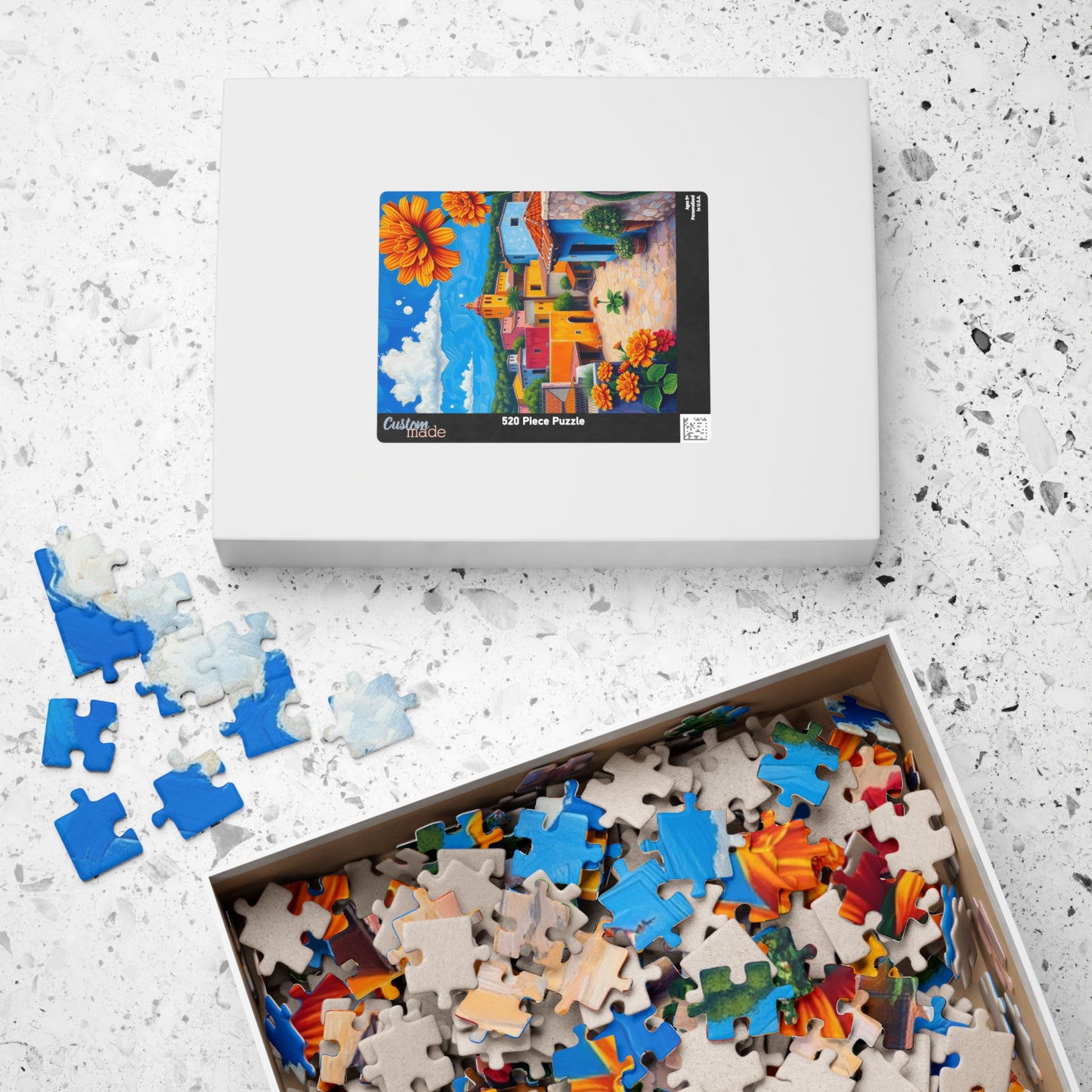 Mexican Village Jigsaw Puzzle, 110 252 520 1014 Pieces, Colorful Houses Milagros Marigolds Blue Sky, Gift for Puzzle Enthusiasts, Mindful Puzzle The Puzzle Chest