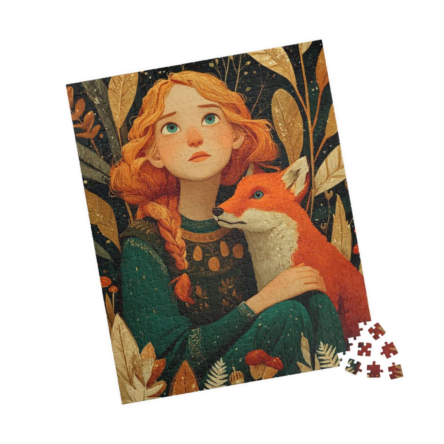 Autumn Forest Glade Jigsaw Puzzle - Auburn-Haired Girl and Playful Fox, Whimsical Art Game for Family or Solo Fun, Gifts, Brain Teaser 520 pcs (Vertical) Puzzle The Puzzle Chest